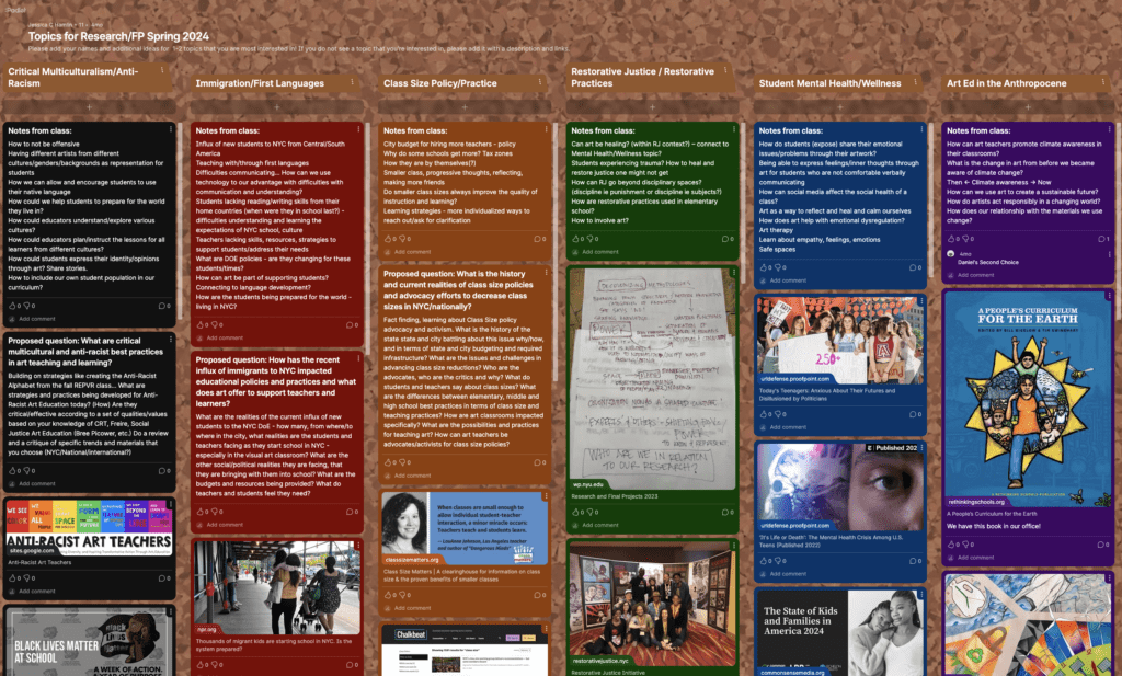 Screenshot of website with colors describing different class topics